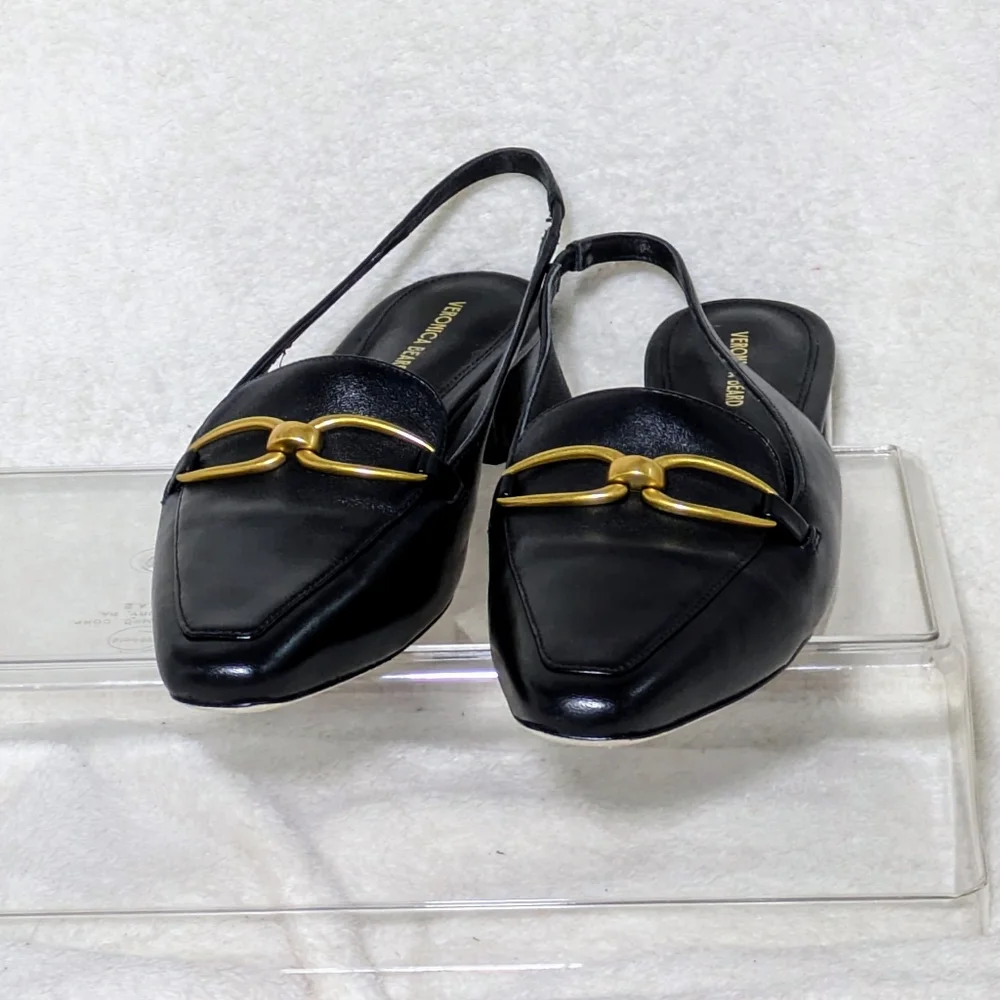 Women's Veronica Beard Casie Slingback Pump, Black, Gold Hardware, EUC 8M no box